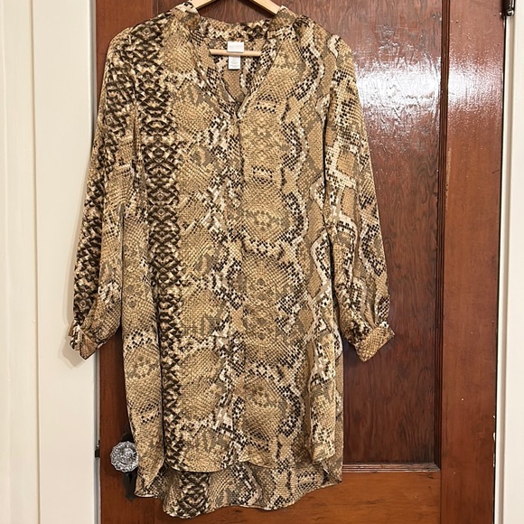 h&m snake print shirt dress Women's Beige/snakeskin pattern Draped Jersey Dress